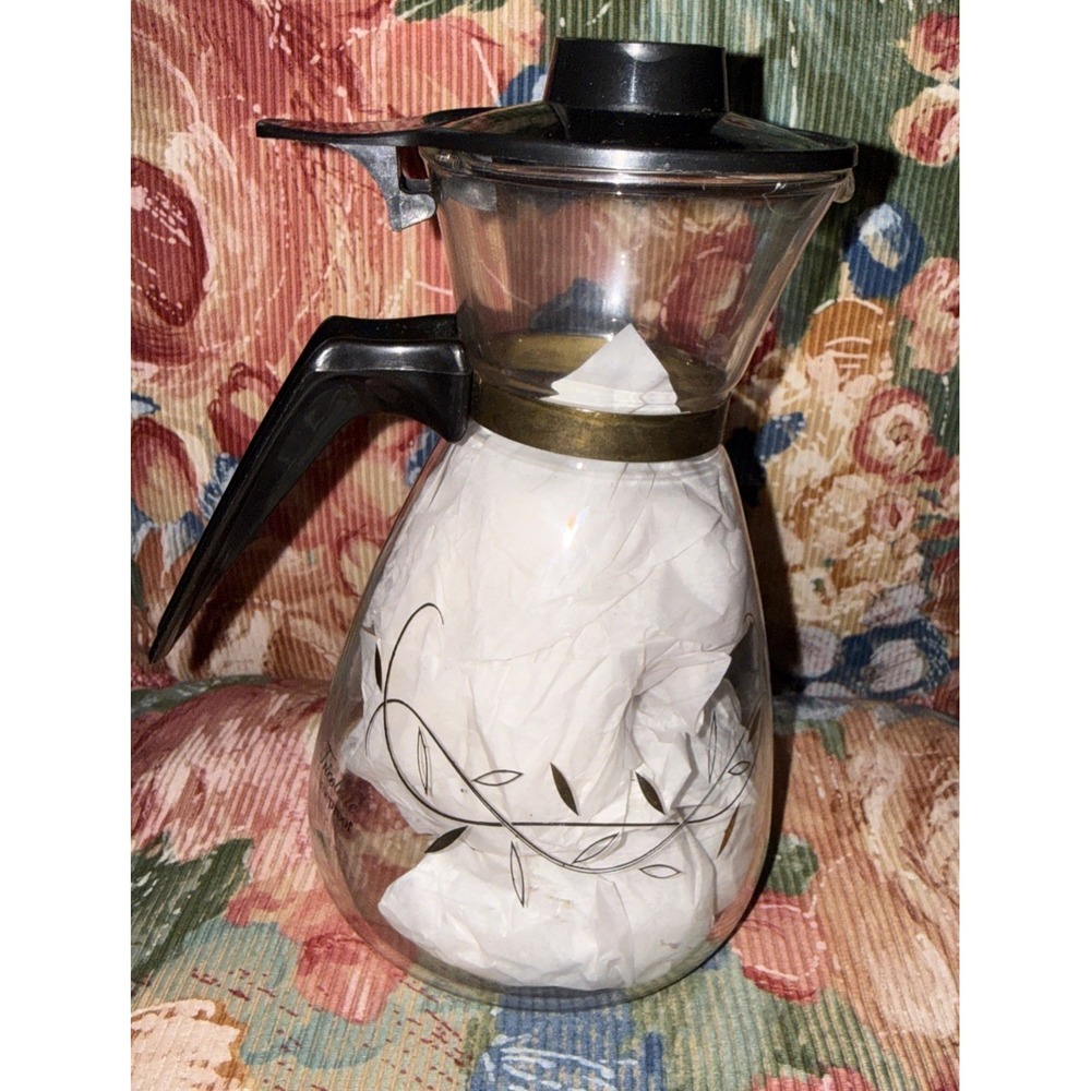 MCM Vintage Tricolette Glass Coffee Carafe Small 4 Cups Gold Vines
